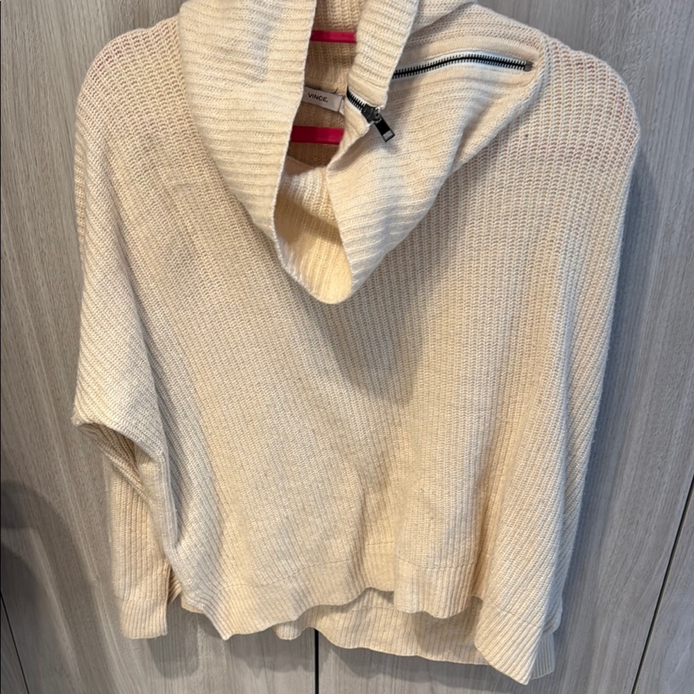 Vince Cream Cowl Neck Sweater w/ zipper slit size M